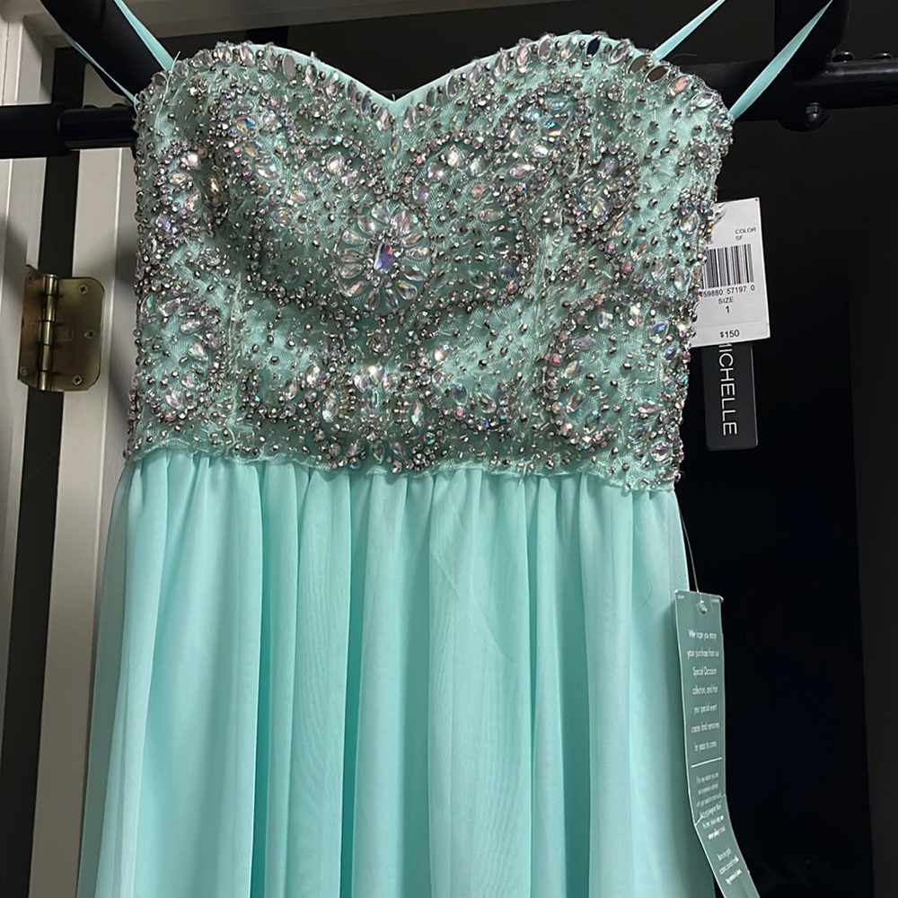 brand new strapless teal prom dress my michelle size 1 tags attached